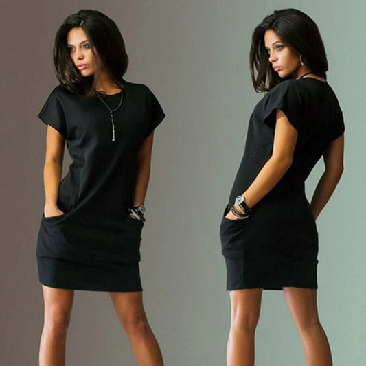 Women's Tricolor Slim Fit Summer Dress, S-2XL, Short-Sleeved, Solid Color