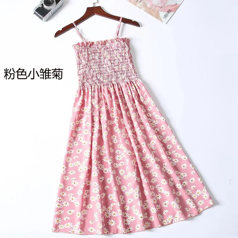 Women's Summer Chiffon Spaghetti Strap Mini Dress – Sleeveless, Elastic Waist, Casual Vestidos