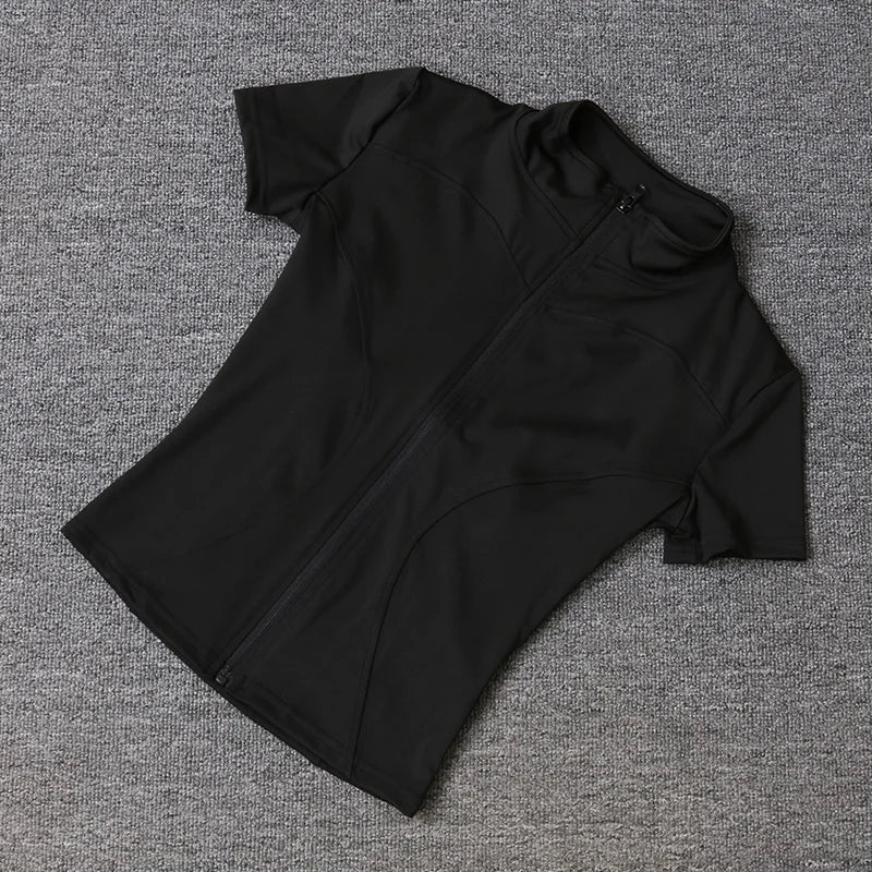 Women’s Summer Slimming Quick-Dry Yoga Top – Short Sleeve, Full-Zip