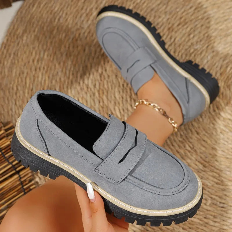 Women’s Fashion Loafers – 2025 Spring/Autumn Low-Top Thick Heel Casual Shoes (36–43)