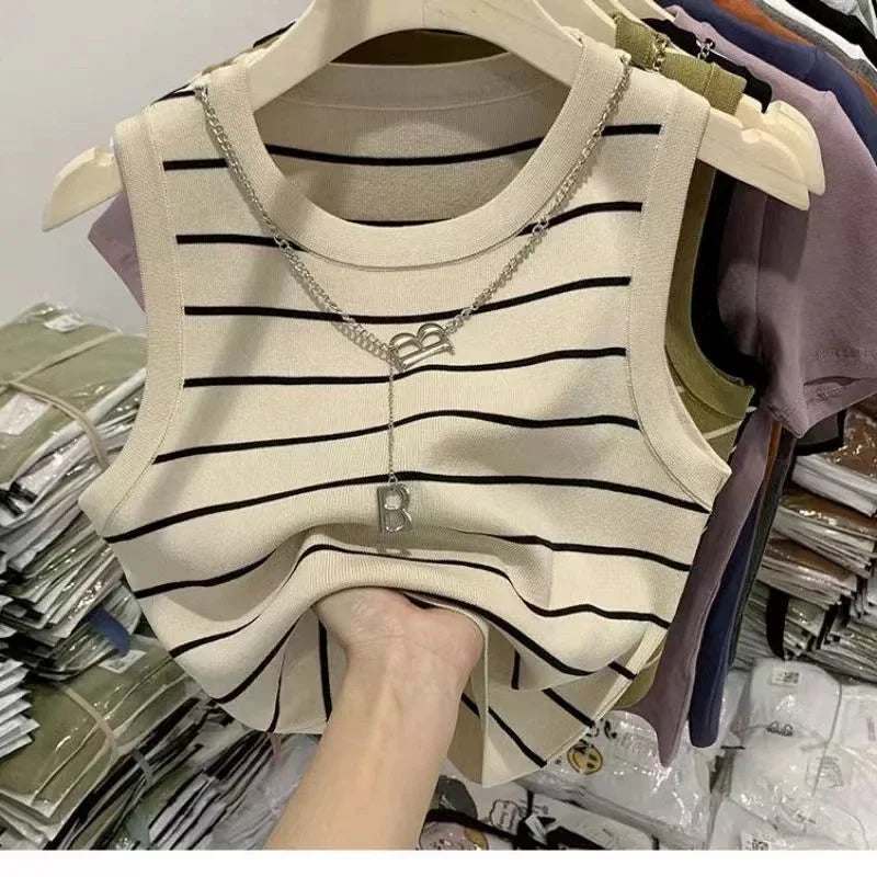 2025 Women's Striped Stretch Vest Top