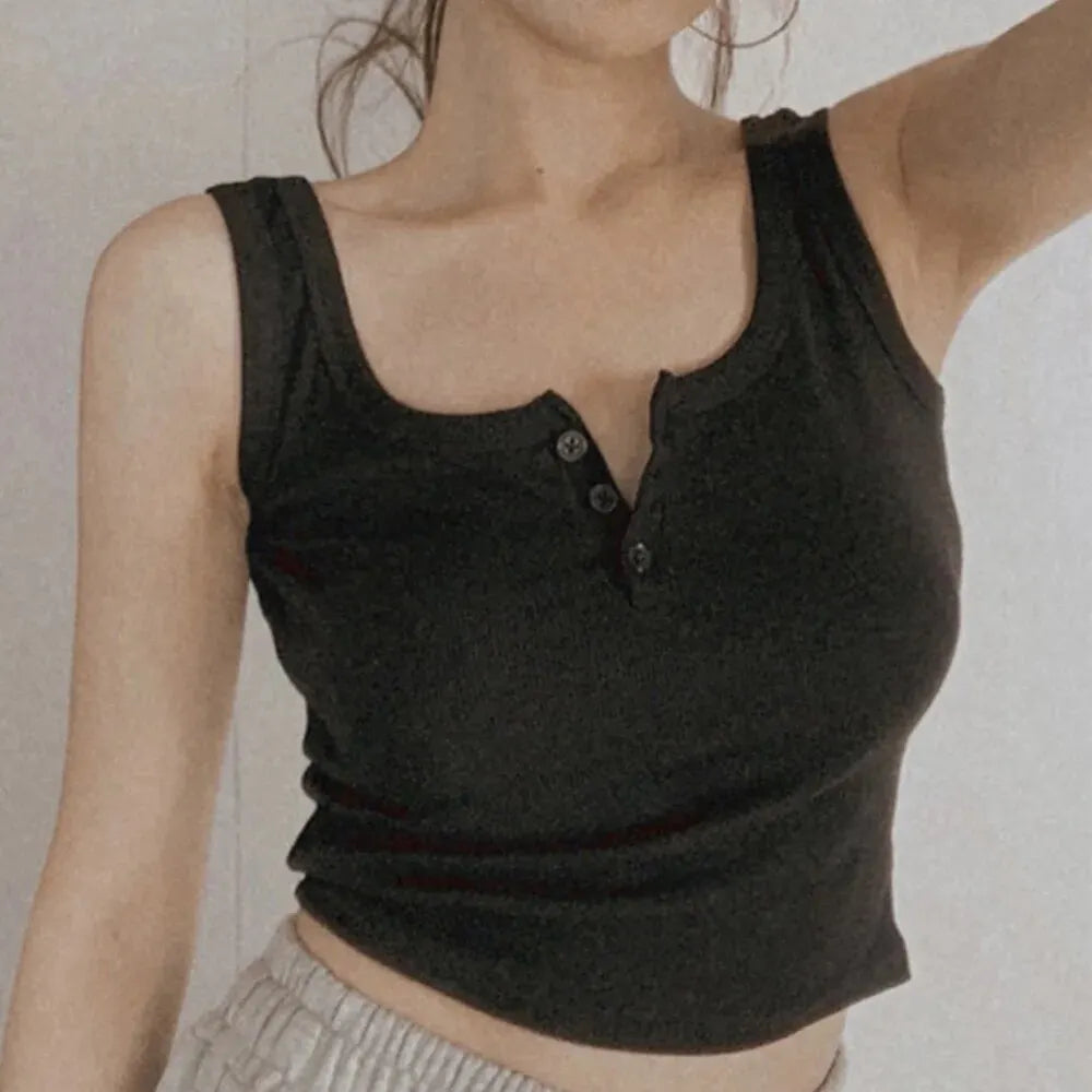 Women's Ribbed Button-Down Tank Top – Sleeveless, Solid, Casual Summer Blouse