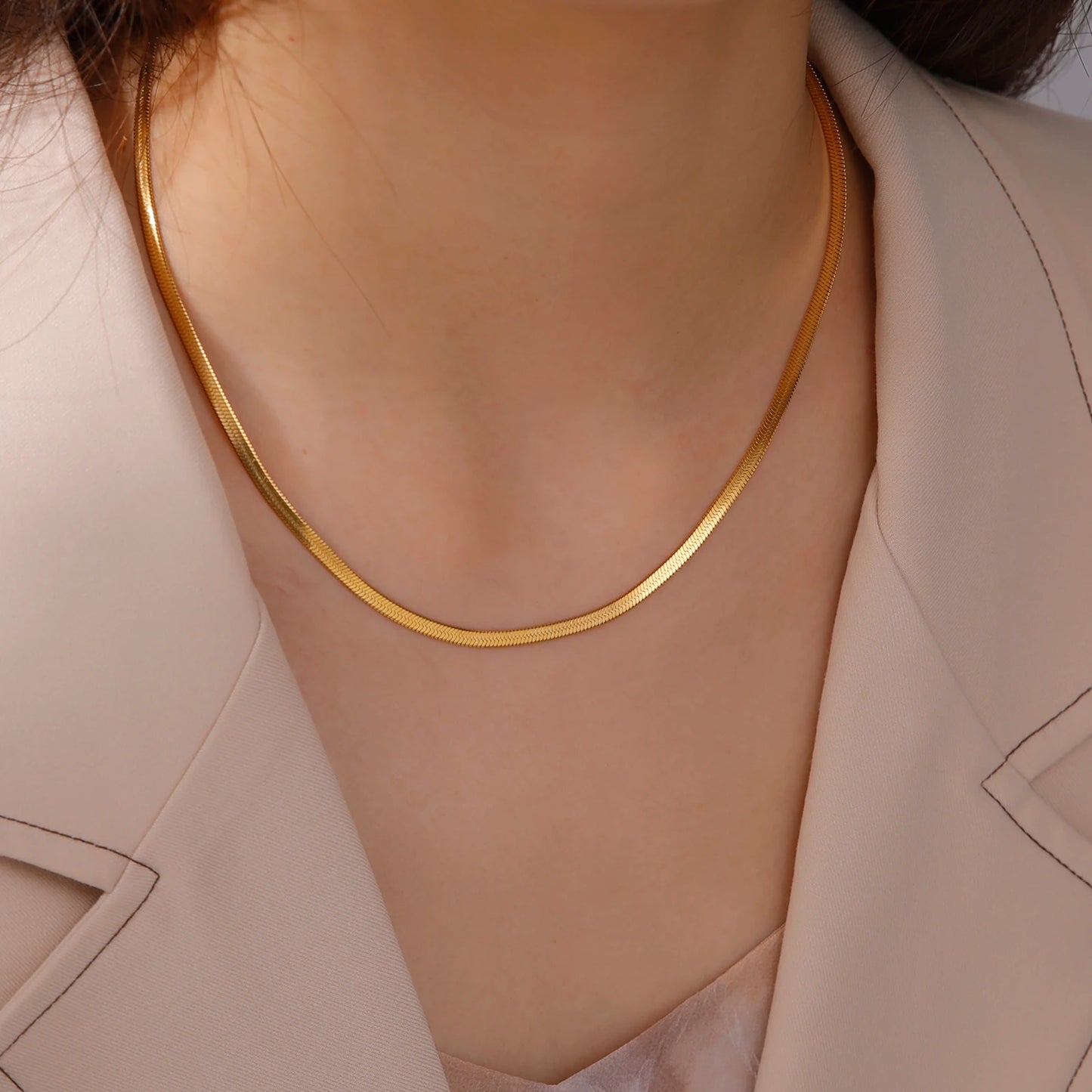 Skyrim Stainless Steel Snake Chain Necklace Gold Herringbone Choker for Women Men Trendy 2025 Jewelry Gift