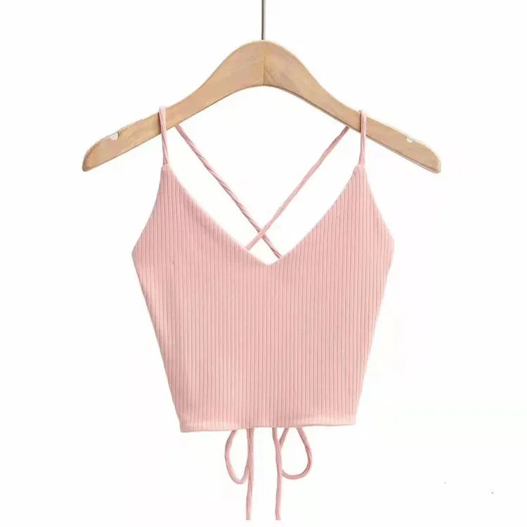 Women’s Ribbed Halter Crop Top – Lace-Up Tie Back, Sleeveless Summer Style