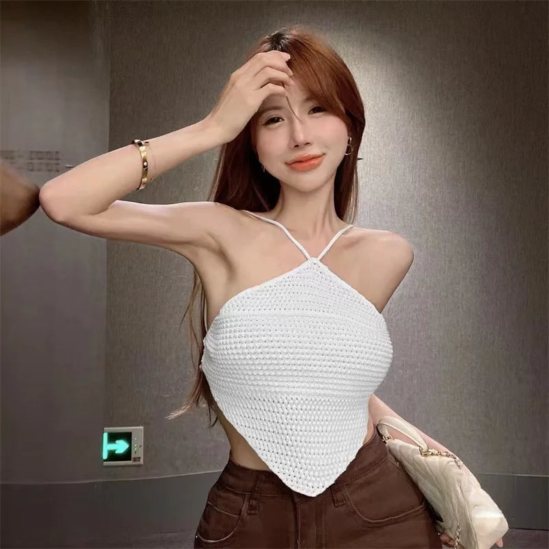 Sexy Hollow Halter Knit Tank – Backless Summer Camisole