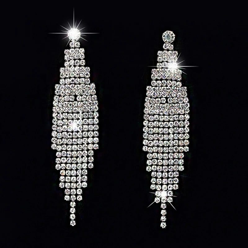 Shiny Crystal Zircon Drop Earrings for Women Geometric Tassel Vintage Pendant Fashion Jewelry
