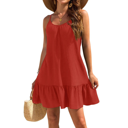 Women’s Summer Mini Dress – V-Neck Ruffle A-Line Beach Style