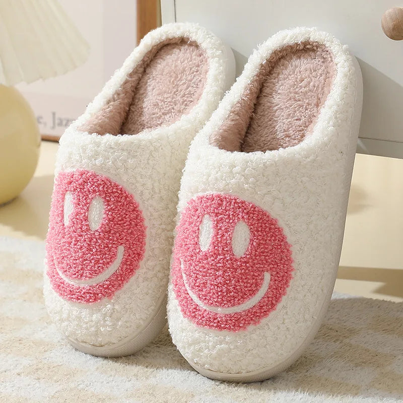 Winter Cotton Slippers — Warm Indoor Plush Cartoon Smiley Face Home Shoes, Thick-Soled Couple Style
