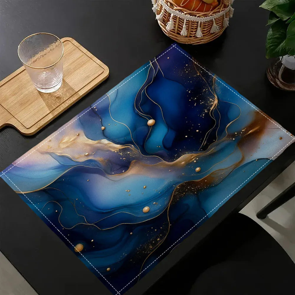 Blue Marble Foil Placemat – Rectangular Table Mat Coaster