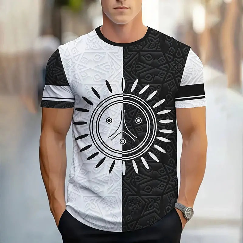 Men's Summer Gradient Print T-Shirt – Breathable, Short Sleeve, Casual Style