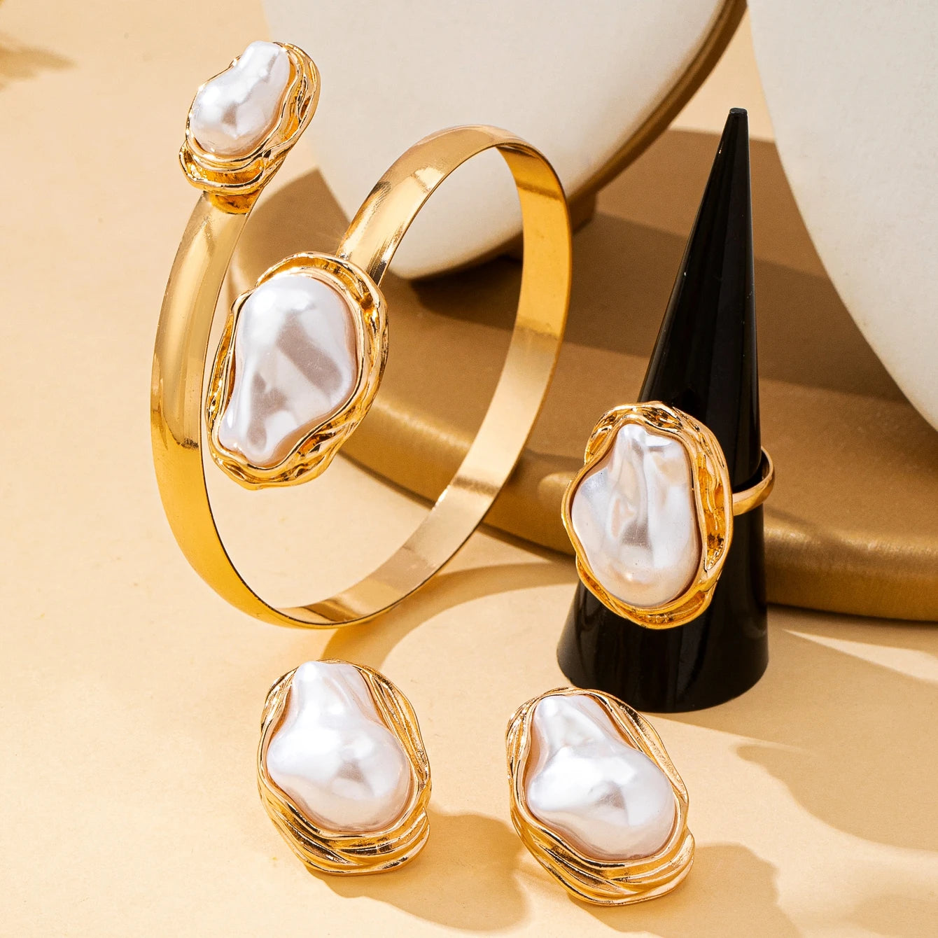 Women’s Baroque Style Jewelry Set – Bracelet, Ring & Earrings