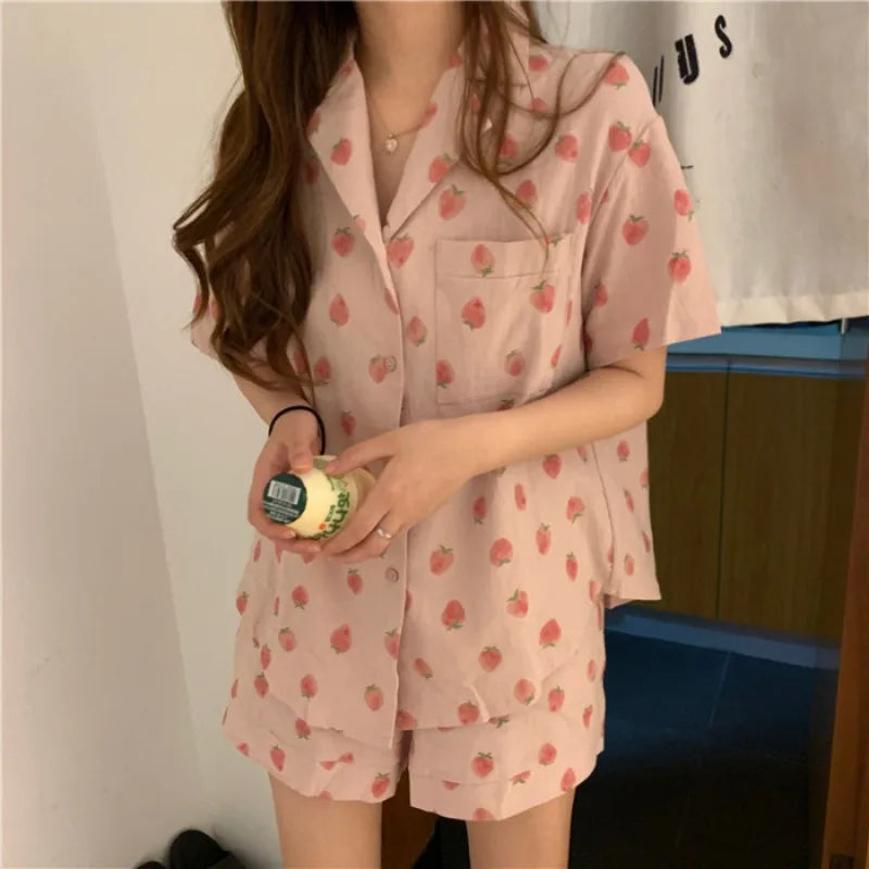 Women’s Pajama Set – Short Sleeve Top & Shorts, Printed Loungewear