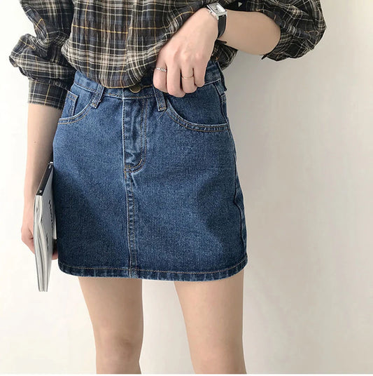 Korean High-Waisted Denim Mini Skirt – Slim Fit, Retro Style