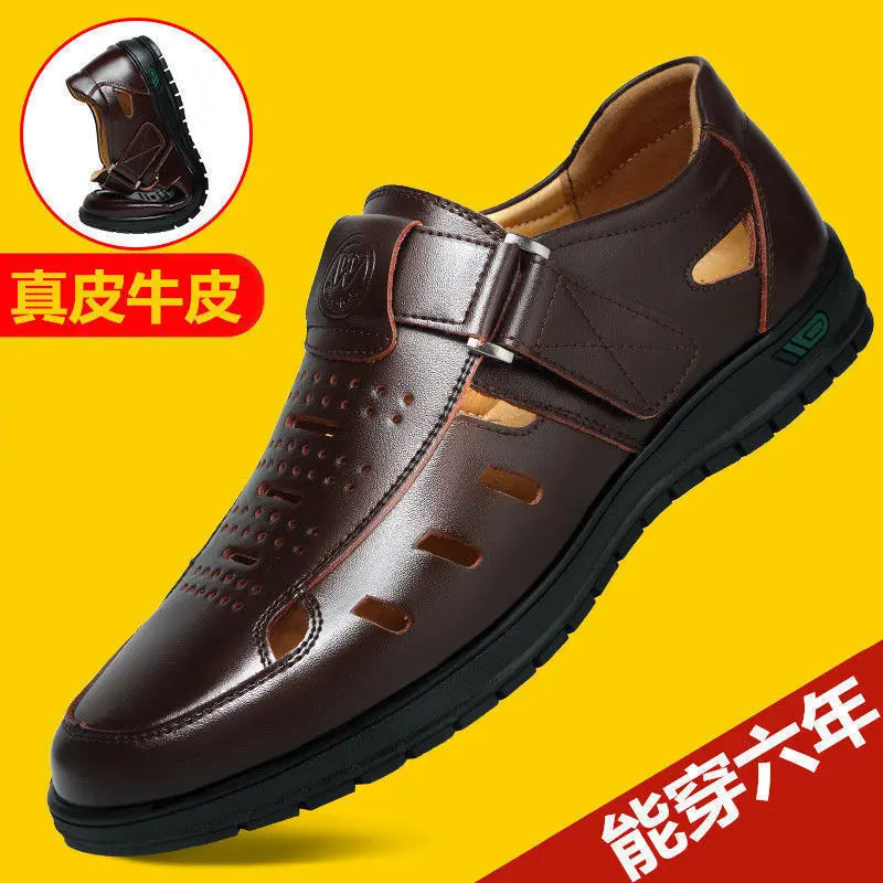 Men’s Leather Sandals – Breathable Slip-On Non-Slip Clogs Outdoor Shoes