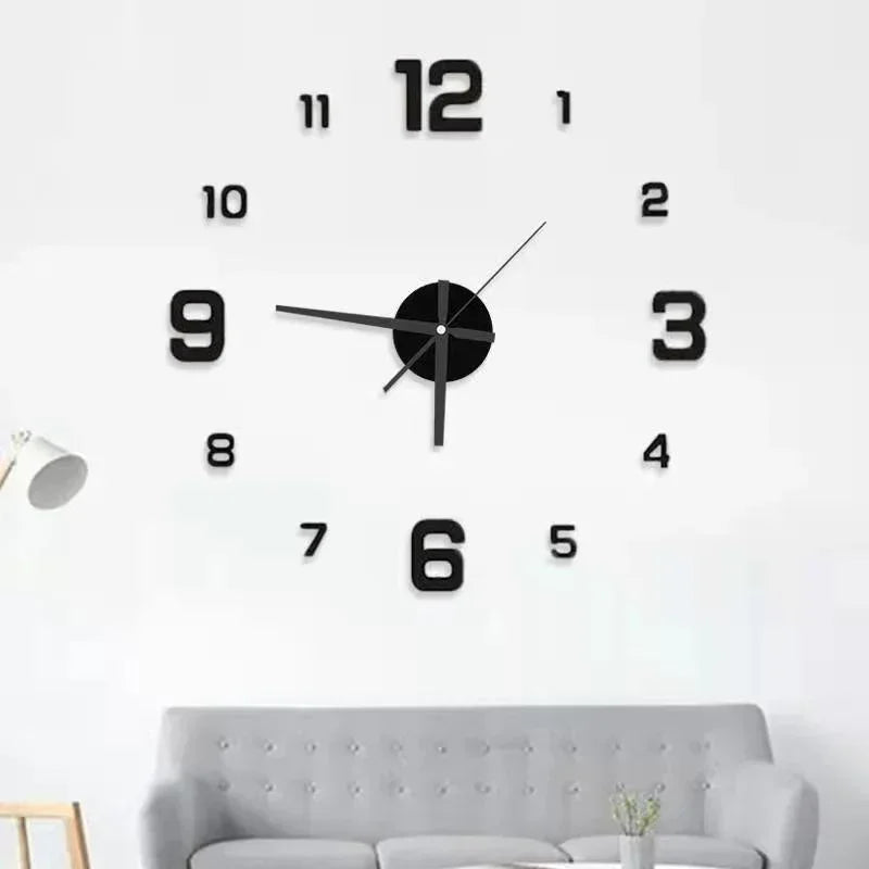 Large 3D DIY Silent Wall Clock – Modern, Punch-Free, Black/Gold/Silver