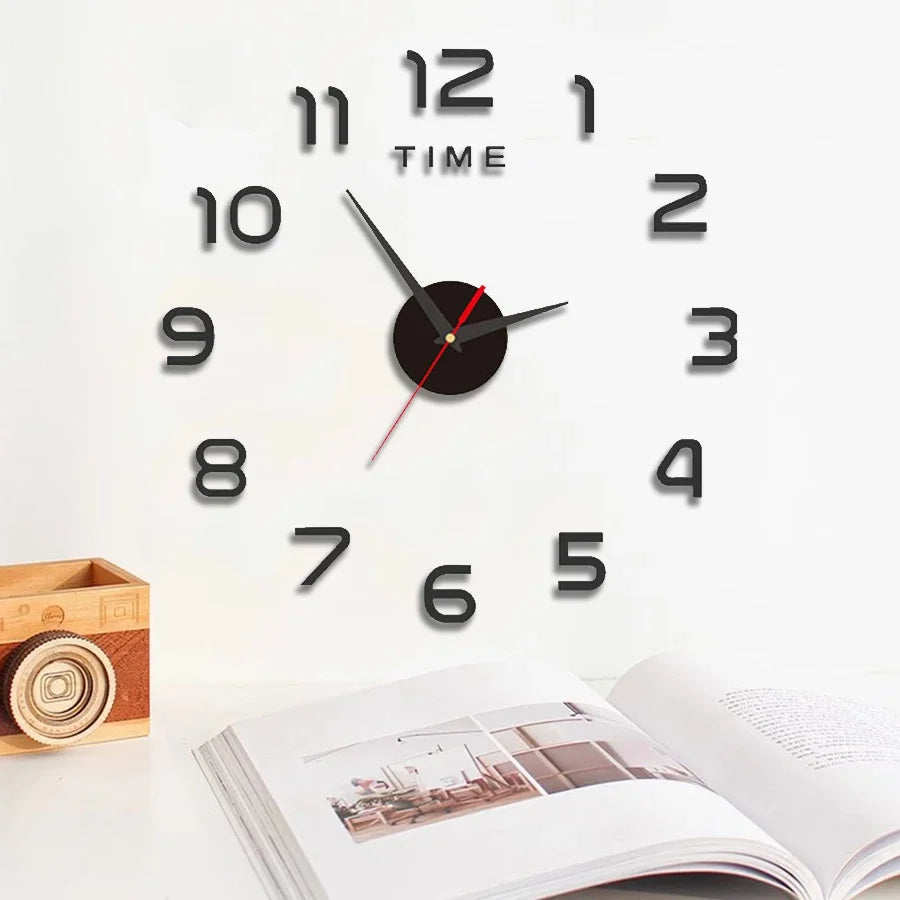 Large 3D DIY Silent Wall Clock – Modern, Punch-Free, Black/Gold/Silver
