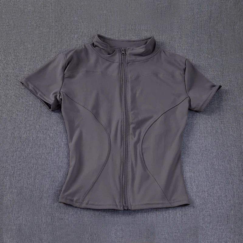 Women’s Summer Slimming Quick-Dry Yoga Top – Short Sleeve, Full-Zip