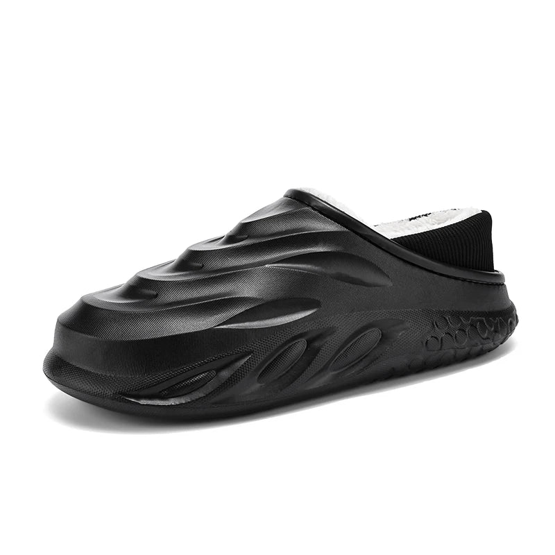 Warm Men’s Home Slippers – Velvet Heel, Non-Slip, Durable & Waterproof for Couples