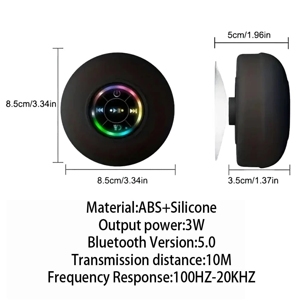 Portable Bluetooth Speaker – Waterproof LED Suction Cup Stereo