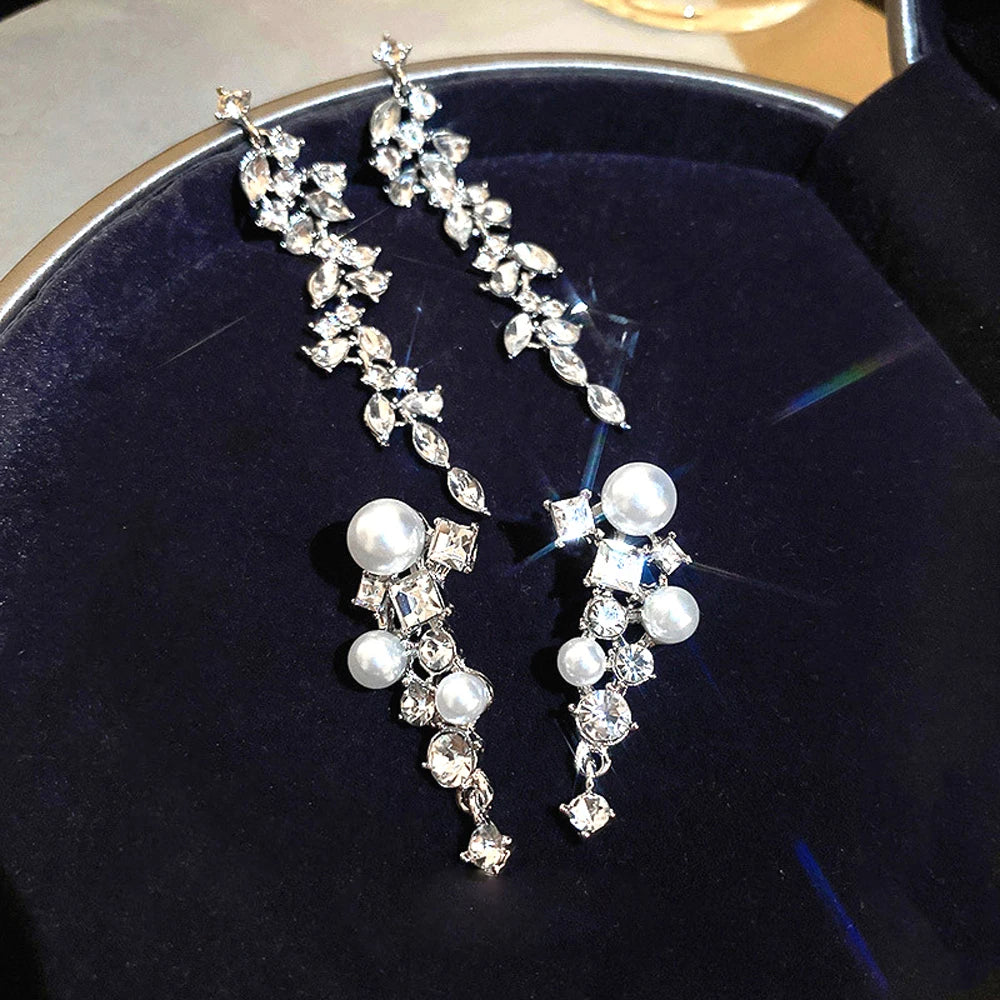 Shiny Crystal Zircon Drop Earrings for Women Geometric Tassel Vintage Pendant Fashion Jewelry
