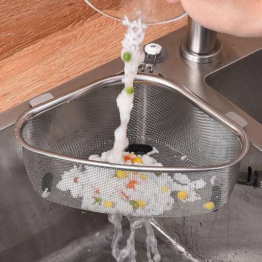 Stainless Steel Sink Drain Basket – Triangle Food & Veggie Strainer Rack