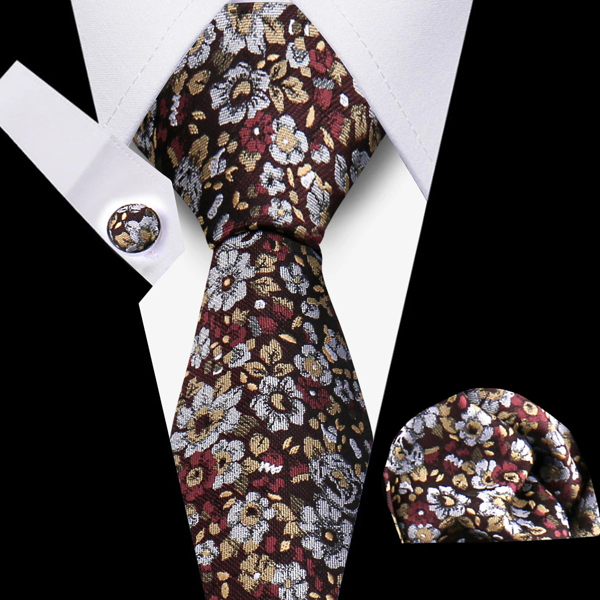Classic Men’s Tie Set Plaid Necktie with Pocket Square & Cufflinks Business Wedding Gift Accessories