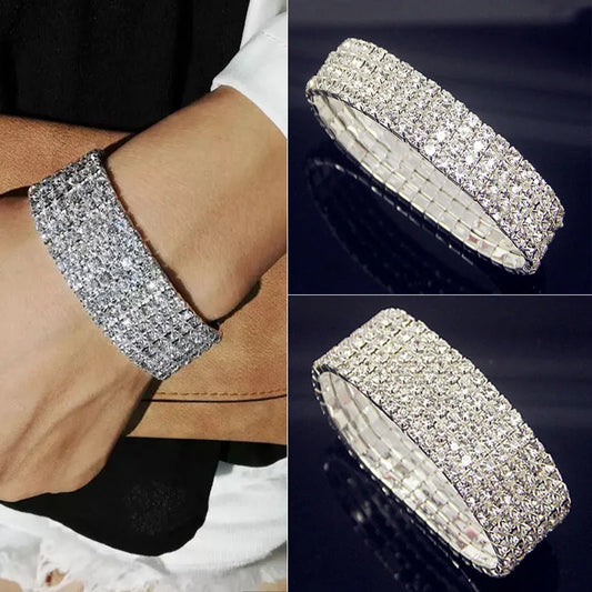 Luxury White AAA CZ Zircon Crystal Elastic Bracelet – Bling Iced Out Rhinestone Women’s Wedding Jewelry