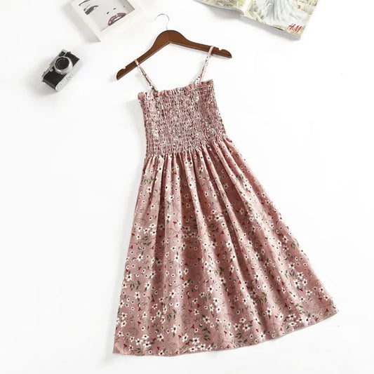 Women's Summer Chiffon Spaghetti Strap Mini Dress – Sleeveless, Elastic Waist, Casual Vestidos