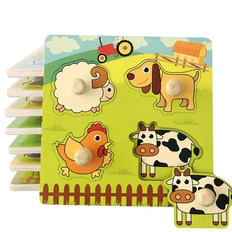 Montessori 3D Wooden Puzzle Baby Toys Early Learning Fruit Cognitive Board