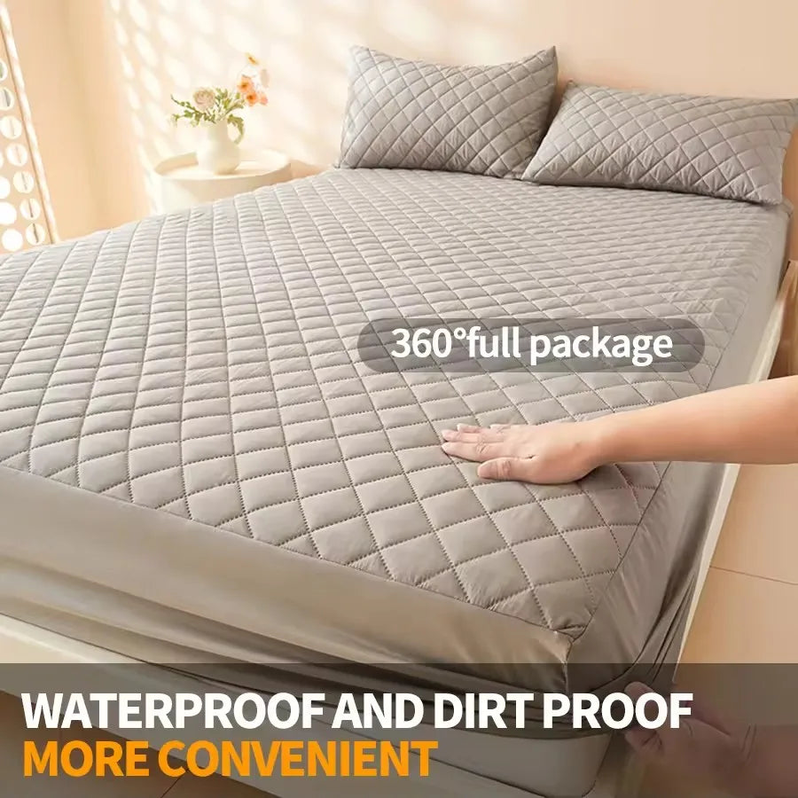 Waterproof Quilted Fitted Bed Sheet – 360° Elastic Mattress Protector, Single/Double/Queen/King