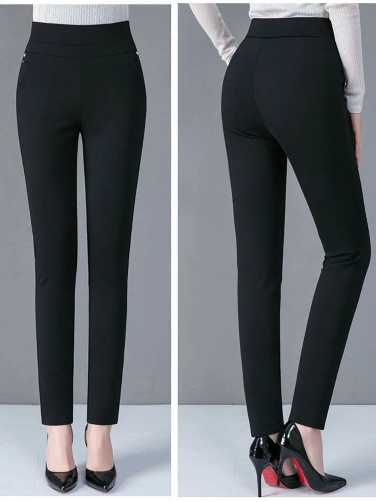 Women's Thick & Thin Warm Winter Pencil Pants, Plush Stretch Slim Fit Leggings for Ladies
