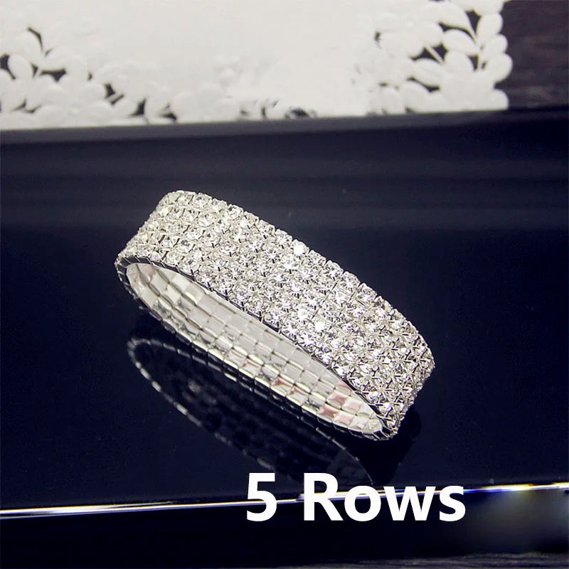 Luxury White AAA CZ Zircon Crystal Elastic Bracelet – Bling Iced Out Rhinestone Women’s Wedding Jewelry