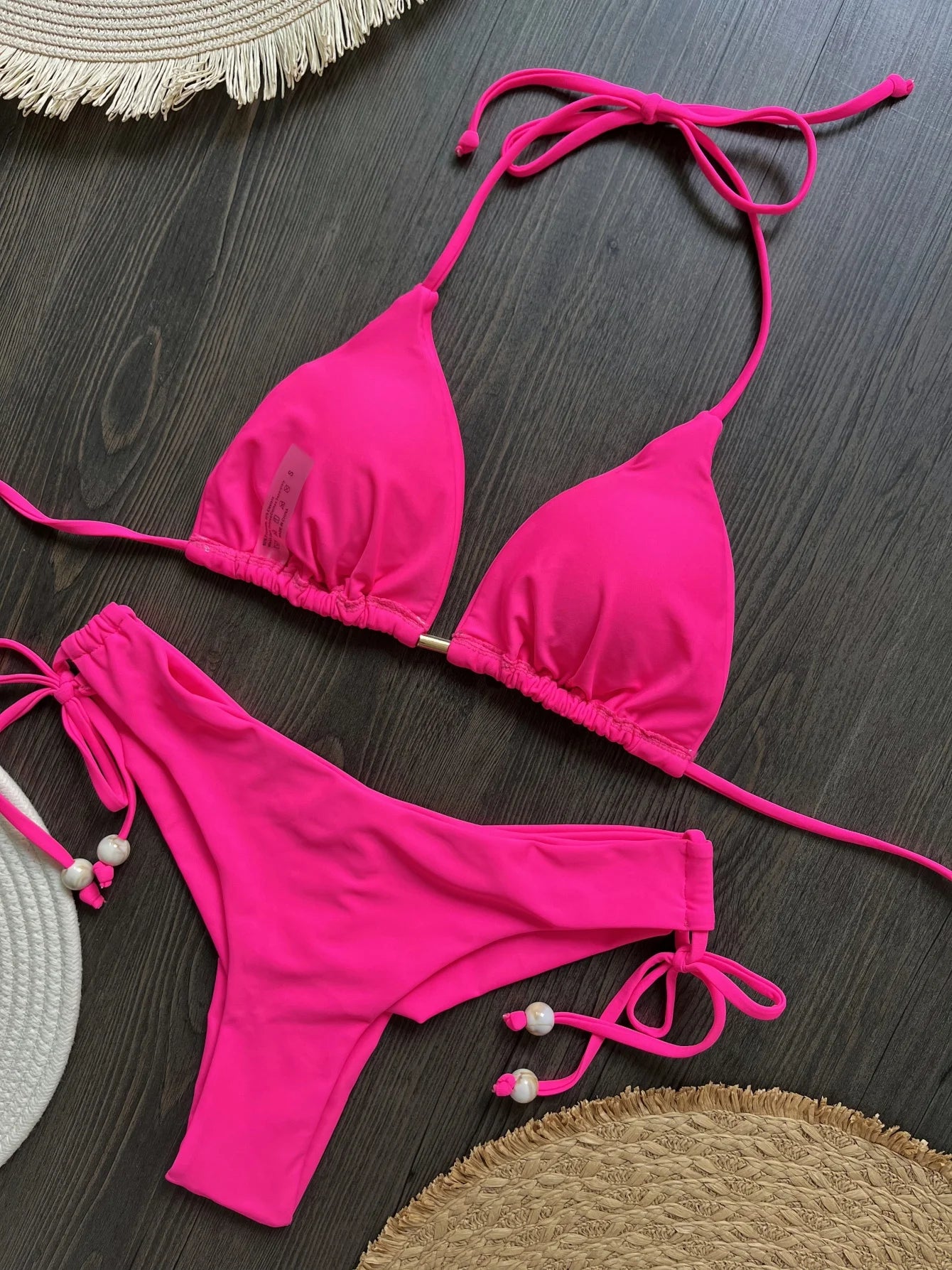 2025 Sexy Triangle Bikini Set – Halter Push-Up Swimwear with Chain