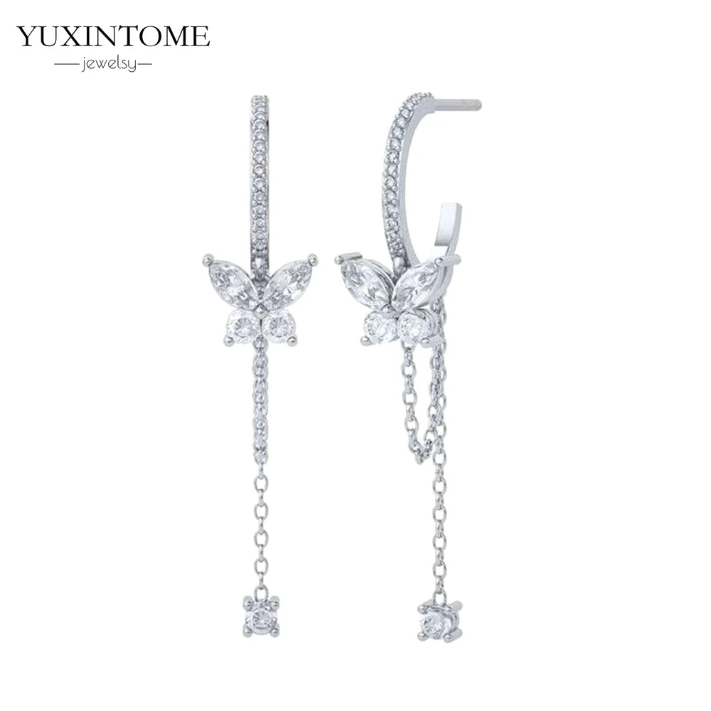 925 Sterling Silver White Zircon Tassel Hoop Earrings — Women’s Luxury Korean Fashion Jewelry 2025
