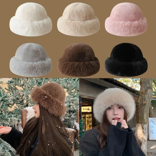 New Fluffy Fur Bucket Hat for Women, Warm Winter Fisherman Hat, Christmas Gift