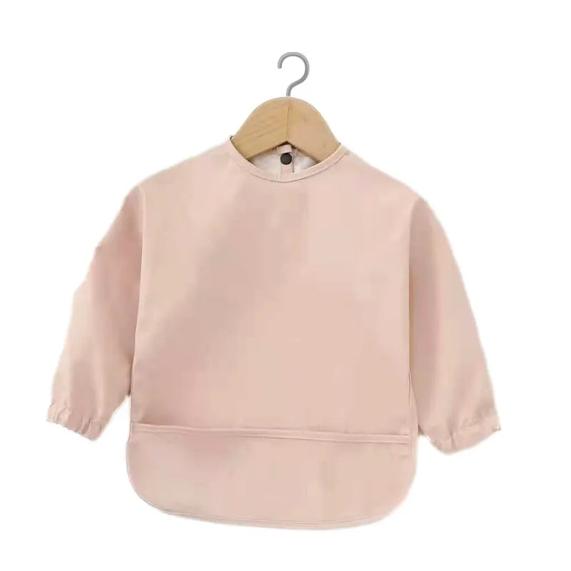 Waterproof PU Long Sleeve Baby Bib – Solid Color Smock Bib