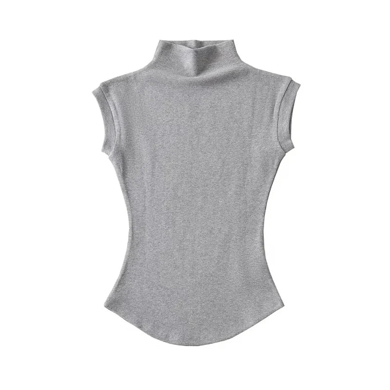 Women's Sleeveless Turtleneck Tops – Slim Fit, Solid, Casual Summer Streetwear