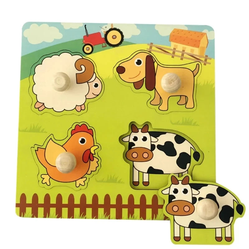Montessori 3D Wooden Puzzle Baby Toys Early Learning Fruit Cognitive Board