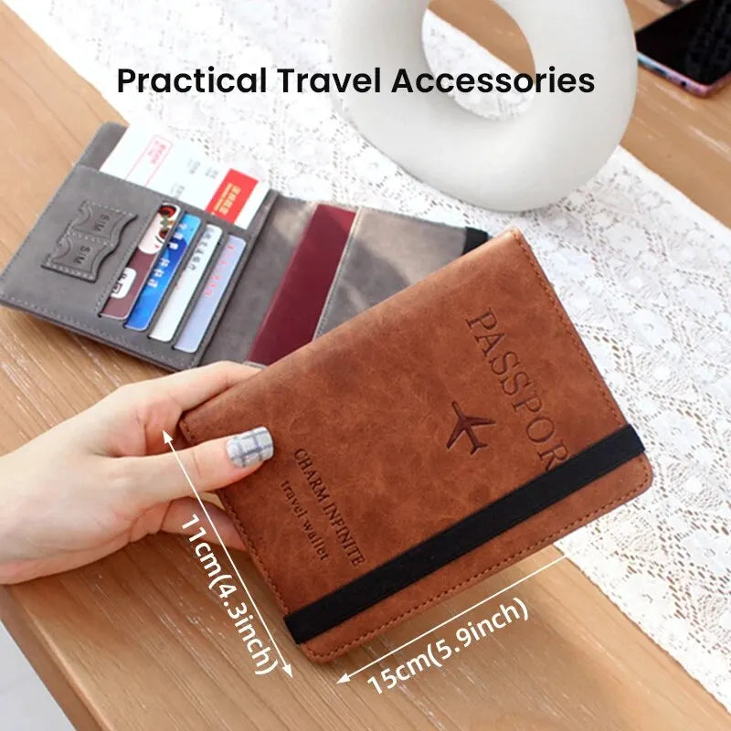 RFID Passport Holder PU Leather Wallet Case Travel Essentials for Men & Women