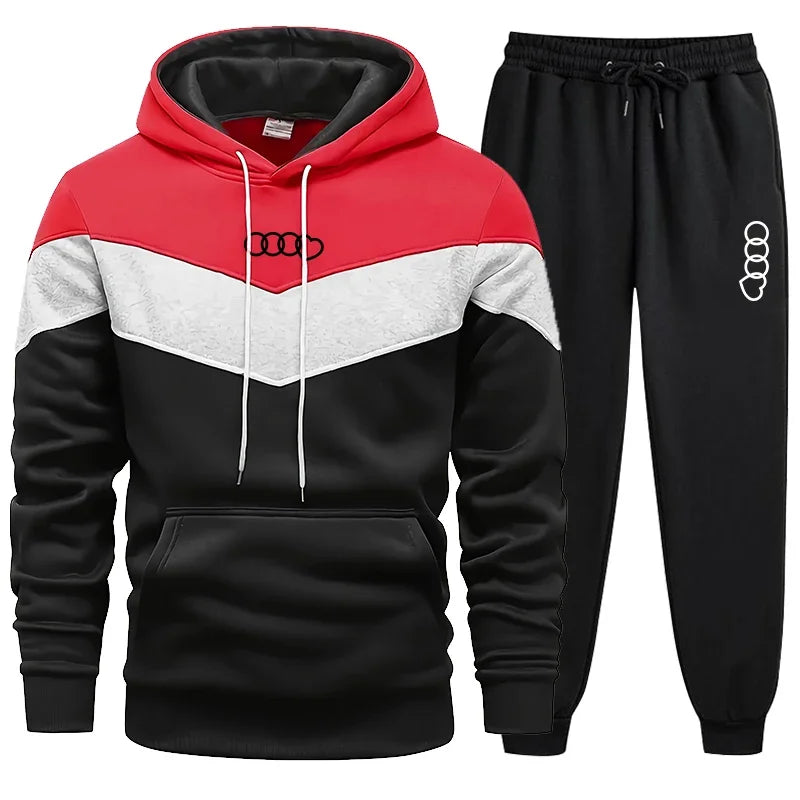 Men’s Casual Hoodie Sweatshirt Tracksuit – Tricolor Sports Jogging Set