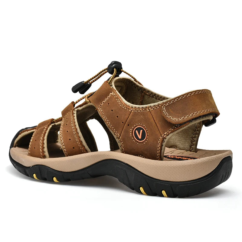 Men's Summer Leather Sandals – Casual Outdoor Beach Shoes