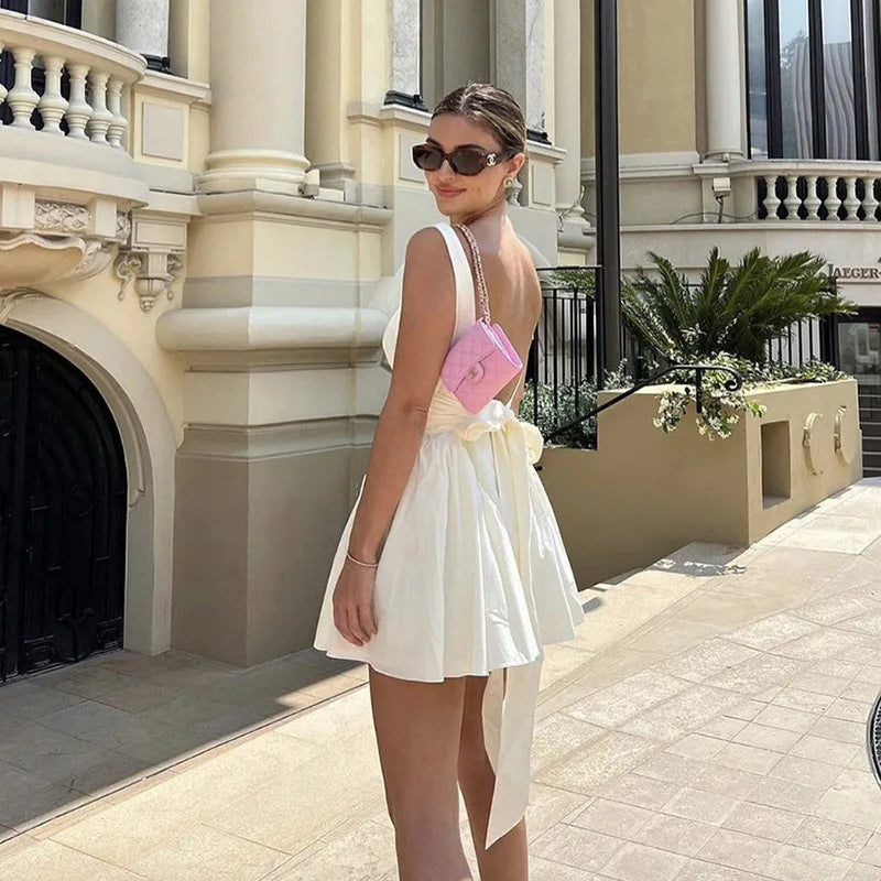 Sexy Backless A-Line Puff Sundress – Ruffled Summer Mini Dress