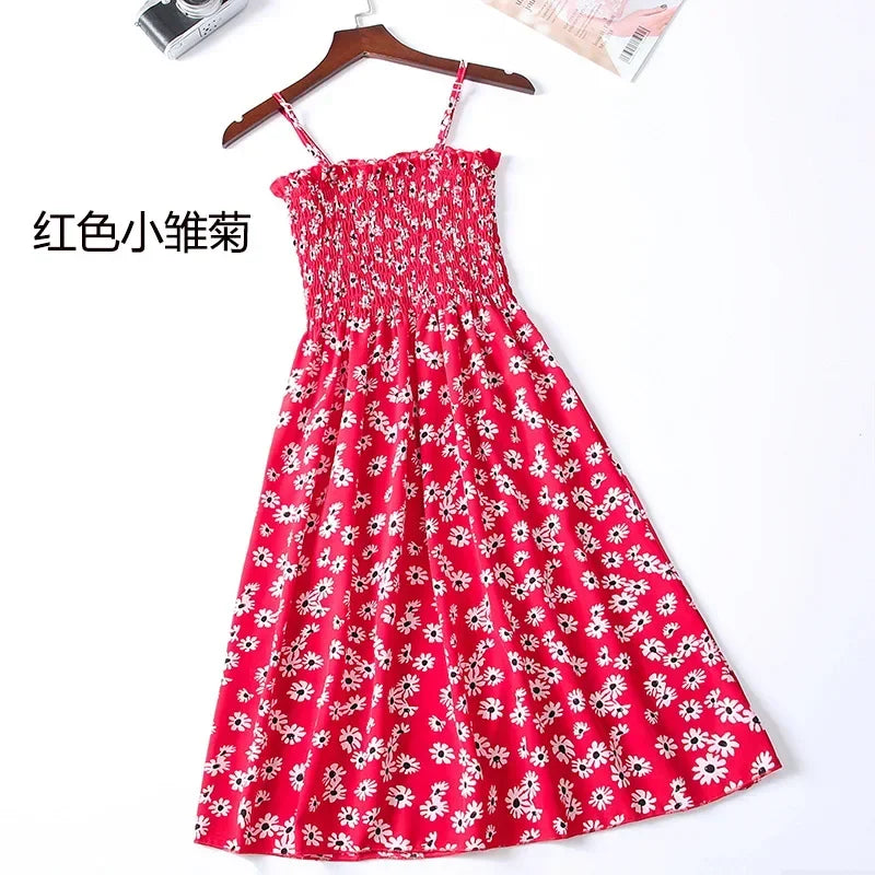 Women's Summer Chiffon Spaghetti Strap Mini Dress – Sleeveless, Elastic Waist, Casual Vestidos