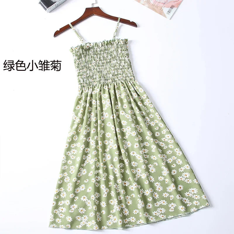Women's Summer Chiffon Spaghetti Strap Mini Dress – Sleeveless, Elastic Waist, Casual Vestidos