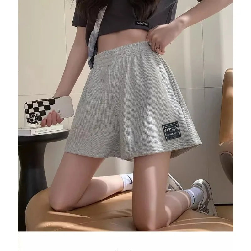 Women's Waffle Knit Summer Lounge Shorts – Casual, Loose, with Pockets