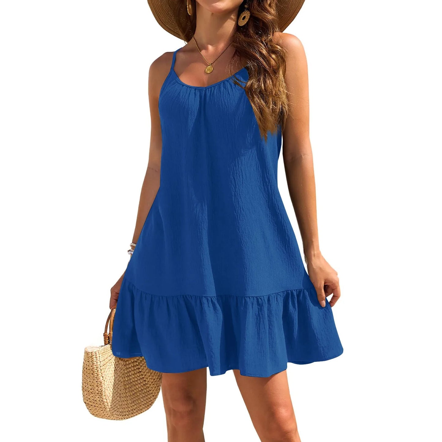Women’s Summer Mini Dress – V-Neck Ruffle A-Line Beach Style