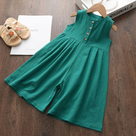 Bear Leader Girls Jumpsuit – Sleeveless casual solid bodysuit, summer fashion for kids 4–7Y.