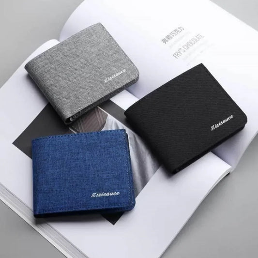 Men's Canvas Card Holder Wallet – Black/Blue/Gray, Compact & Stylish