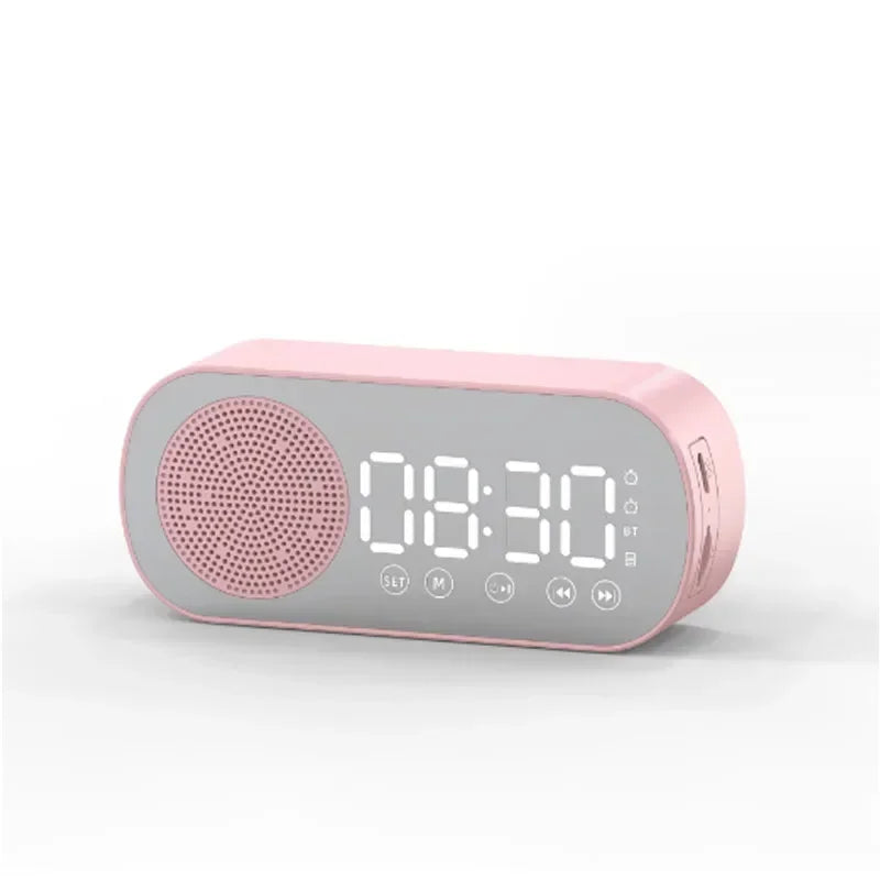 Wireless Bluetooth Speaker & Digital LED Alarm Clock – Mini Mirror Design, Multifunctional for Bedroom & Study