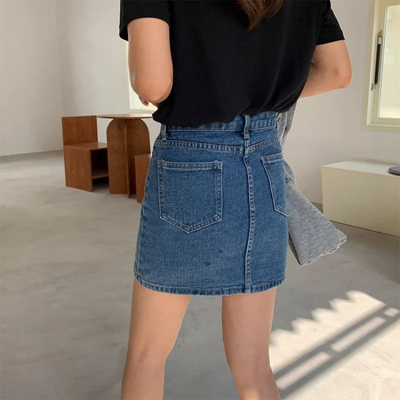 Korean High-Waisted Denim Mini Skirt – Slim Fit, Retro Style